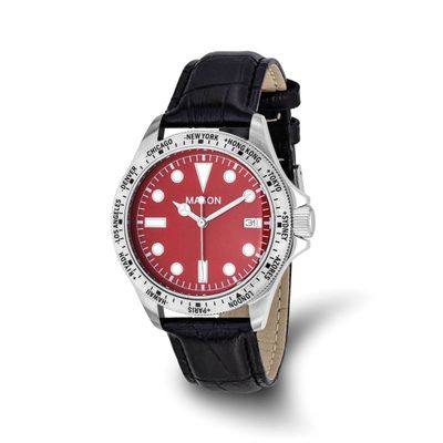 Mason Sales Black Leather BRed Dial Watch Stainless Steel XWA6540, MPN: XWA6540,