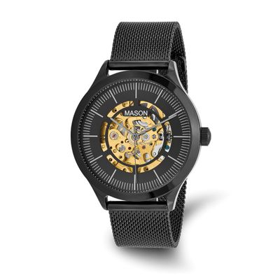 Mason Sales Stainless Steel Black IP-plated Skeleton Movement Mesh Band Watch XWA6642
