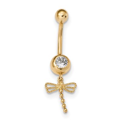 CZ Diamond Dragonfly Dangle Belly Ring 14k Gold BD141, MPN: BD141, 883957870663