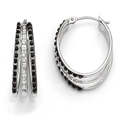 Triple Oval Hinged Hoop Earrings 14k White Gold Black Diamond DF222, MPN: DF222, 191101179563