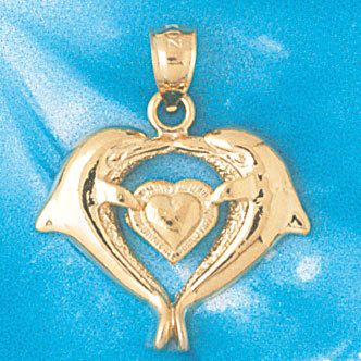 Dazzlers Jewelry Dolphin Heart Pendant Necklace Charm Bracelet in Yellow, White or Rose Gold 352, M…