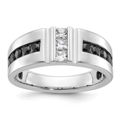 Ibgoodman Men&#39;s Polished Grooved Black White 1 Carat Aa Quality Diamond Ring 14k White Gold B64186-…