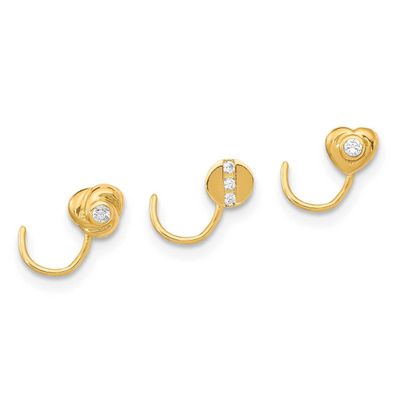 Heart, Flower, and Circle Nose Post Set 14k Gold CZ Diamond BD151SET, MPN: BD151SET, 883957912745