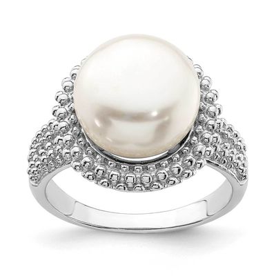 11-12mm White Freshwater Cultured Pearl Ring Sterling Silver Rhodium Plated QR6870, MPN: QR6870, 88…