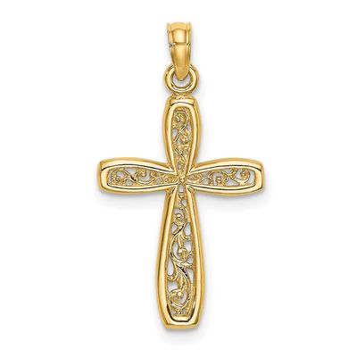 Cross with Filigree Center Charm 14k Gold K8515, MPN: K8515, 637218056866