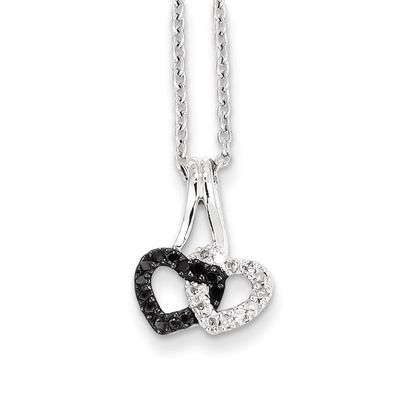 Black &amp; White Diamond Double Heart Pendant Sterling Silver QP3757, MPN: QP3757, 886774310626