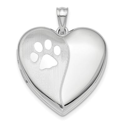 Satin &amp; Polished Paw Prints Ash Holder Heart Sterling Silver Rhodium-plated QLS879, MPN: QLS879,