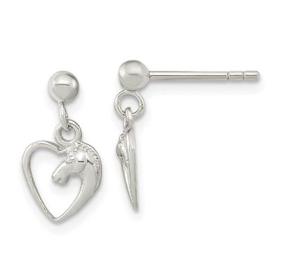 Open Heart Horse Head Dangle Earrings Sterling Silver QE16597, MPN: QE16597, 196904166840