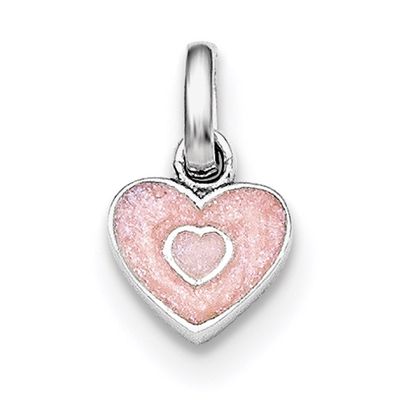 Child&#39;S Pink Glittered Enamel Heart Pendant Sterling Silver Rhodium-plated QP4044, MPN: QP4044, 191…