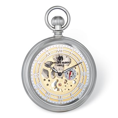 Charles Hubert Chrome Finish Open Face Gold Dial Pocket Watch  XWA6122, MPN: XWA6122, 848870008166