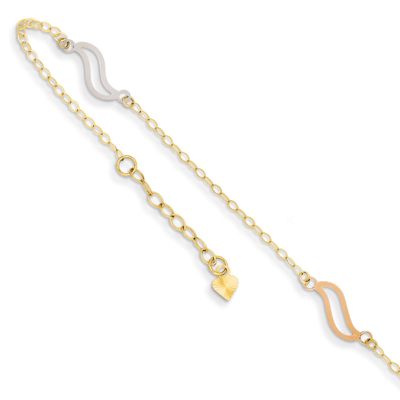 Open S Links Anklet 10 Inch 14k Tri-Color Gold ANK268-10, MPN: ANK268-10, 886774638638