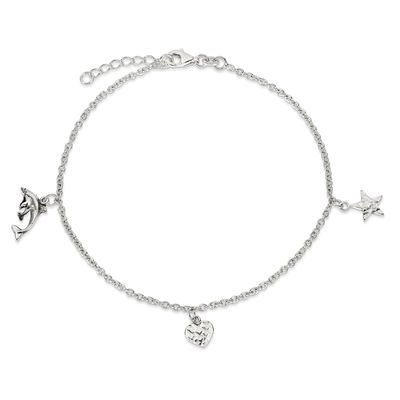 9 Inch Heart, Star &amp; Dolphin Anklet Sterling Silver Polished QG2788-9, MPN: QG2788-9, 886774988214