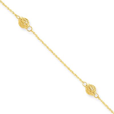 Bead with 1in ext Anklet 10 Inch 14k Gold ANK227-10, MPN: ANK227-10, 886774988030