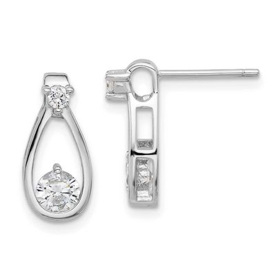 Polished CZ Teardrop Post Earrings Sterling Silver Rhodium-Plated QE17134, MPN: QE17134,
