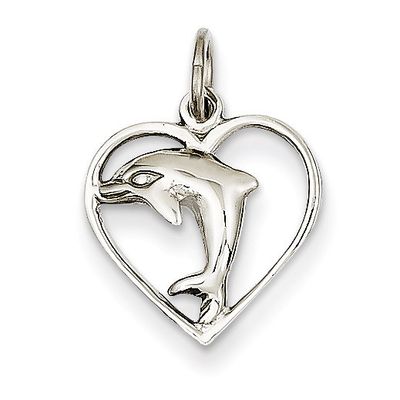 Dolphin in Heart Charm 14k White Gold WCH109, MPN: WCH109, 886774119762