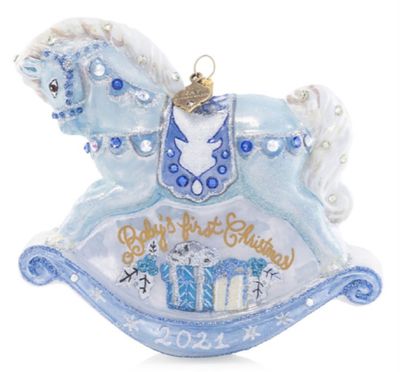 Jay Strongwater Baby&#39;s 1St Rocking Horse Blue Glass Ornament SDH20040-225, MPN: SDH20040-225,