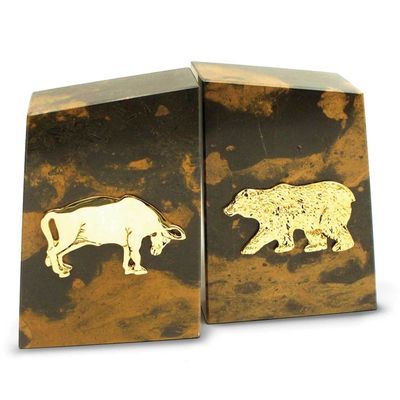 Tiger Eye Marble Bookends Gold-plated Stock Market Emblem GM21433, MPN: GM21433, 797140461012