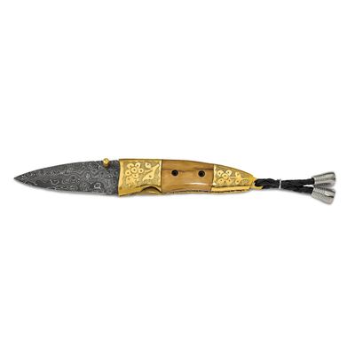 Limited Edition Damascus Steel 256 Layer Woolly Mammoth Ivory Folding Knife KN1375, MPN: KN1375, 19…