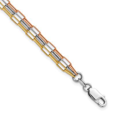Rose &amp; Yellow-Tone Paperclip Link 3-Strand Brace Sterling Silver Rhodium-Plated QG5987-7.5, MPN: QG…