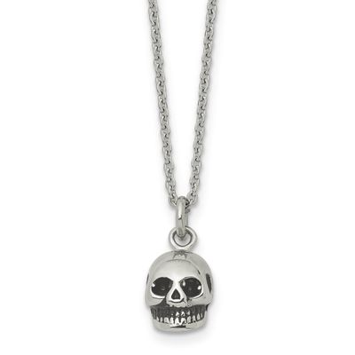 Antiqued Skull Necklace Stainless Steel Polished SRN1697-19 by Chisel, MPN: SRN1697-19, 191101382543