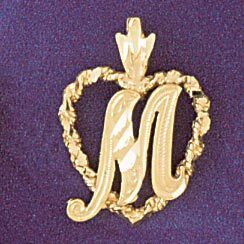 Dazzlers Jewelry Initial M Heart Pendant Necklace Charm Bracelet in Yellow, White or Rose Gold 9581…