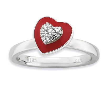 Enameled Synthetic Diamond Heart Ring - Sterling Silver Polished QSK581, MPN: QSK581, 886774218861
