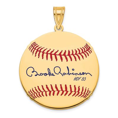 Brooks Robinson Hall of Fame Signature Medium Epoxy Baseball Pendant Gold-plated Sterling Silver GP…