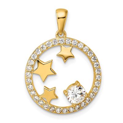 Gold-Plated CZ Stars Circle Pendant Sterling Silver QP5798, MPN: QP5798,