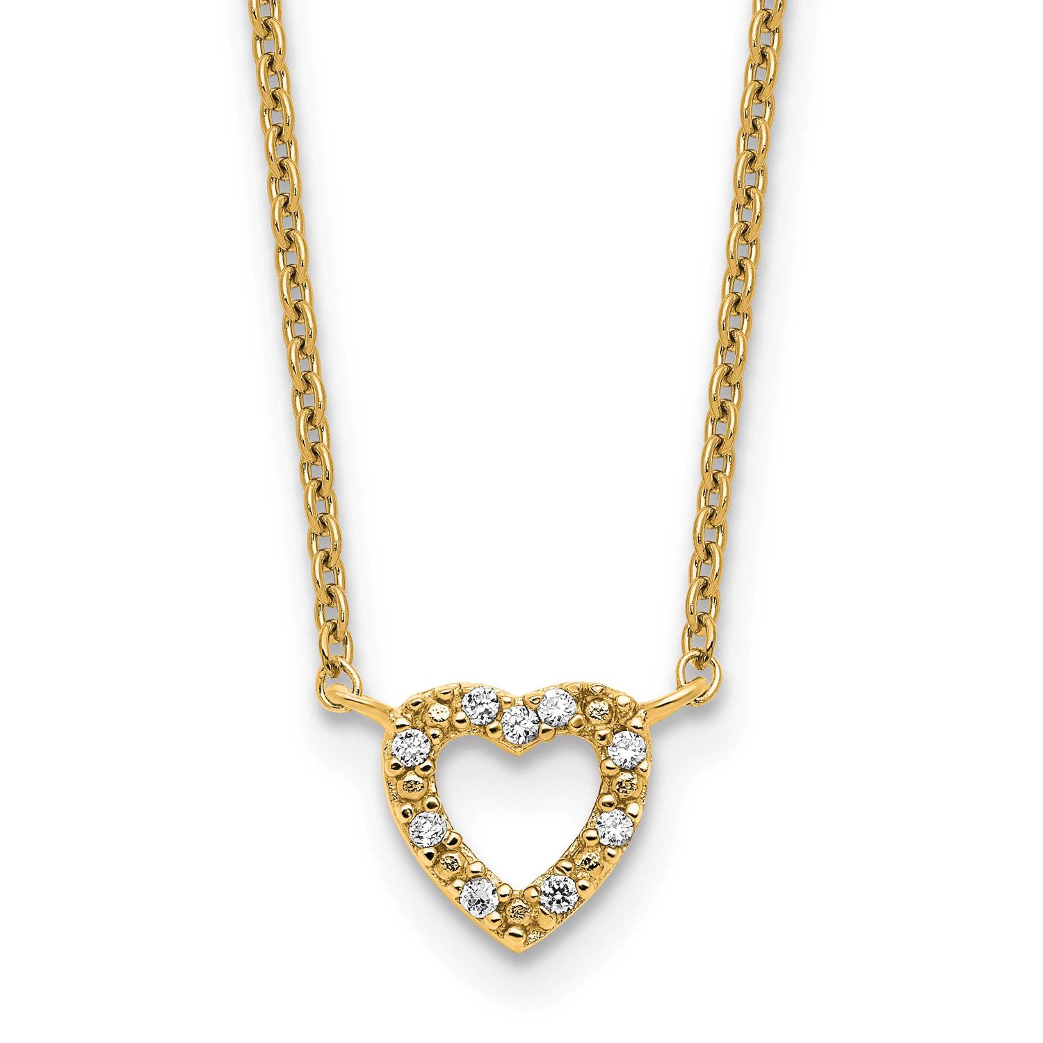 Cheryl M Polished CZ Open Heart 16 Inch with 2 Inch Extension Necklace Sterling Silver Gold-plated,