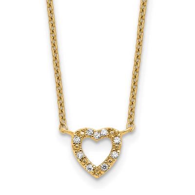 Cheryl M Polished CZ Open Heart 16 Inch with 2 Inch Extension Necklace Sterling Silver Gold-plated,