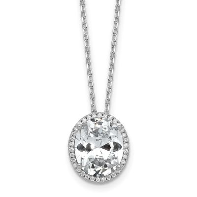 Cheryl M Polished Fancy Oval CZ Halo with 2 Inch Extension Necklace Sterling Silver Rhodium-plated,