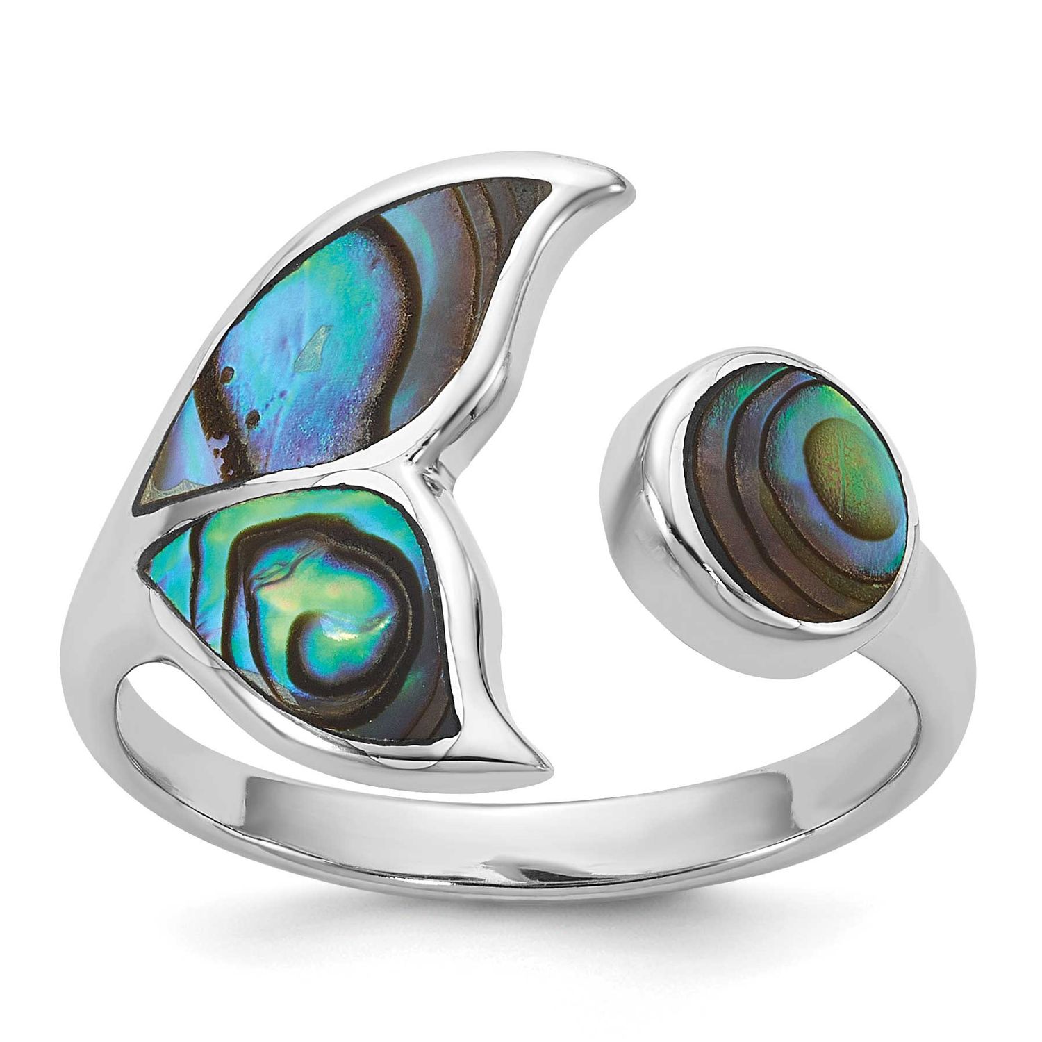 Polished Abalone Whale Tail Ring Sterling Silver Rhodium-plated, QR7697-8,
