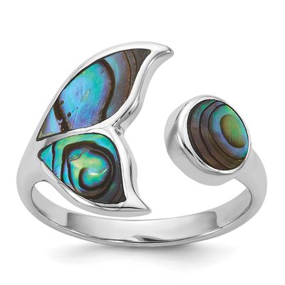 Polished Abalone Whale Tail Ring Sterling Silver Rhodium-plated, QR7697-8,