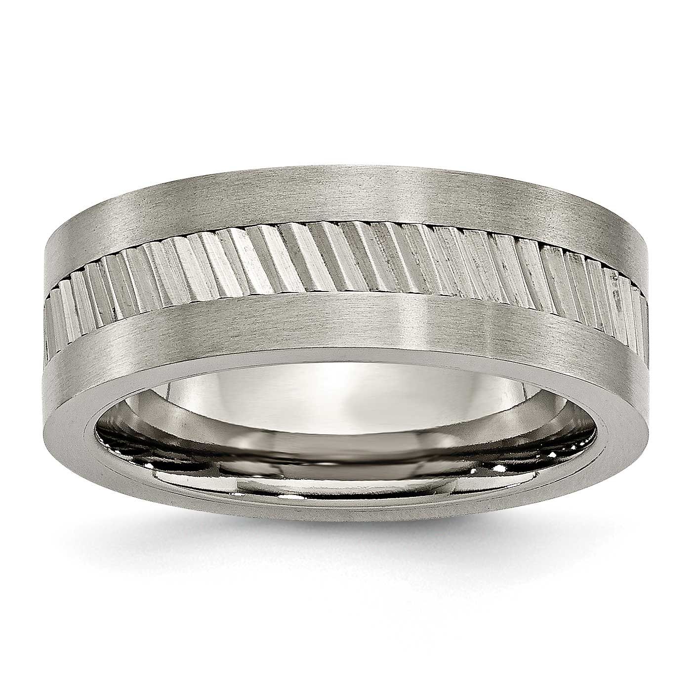 Sawtooth Design Flat Polished Brushed Edge 8mm Band Titanium, TB381-9, 886774977676