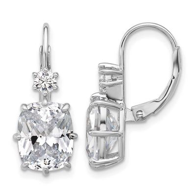 CZ 4 Stone Leverback Earrings Sterling Silver Rhodium-plated, QSH130, 196904347669