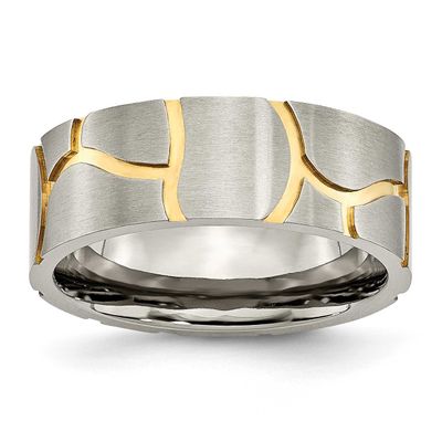 Yellow IP-plated 8mm Grooved Band Titanium Brushed, TB273-10, 886774054018