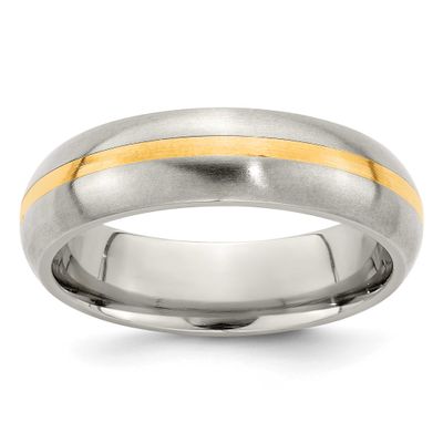 Edward Mirell Titanium and Stripe Brushed 6mm Band 14k Gold, EMR203-9, 191101640780