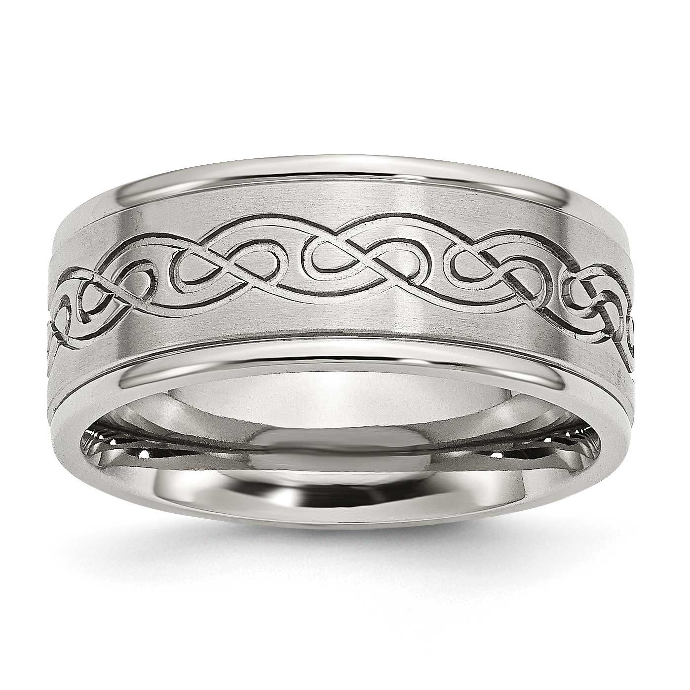 Polished Scroll Design 9mm Ridged Edge Band Stainless Steel Brushed, SR160-8, 886774283951