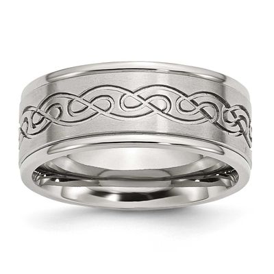 Polished Scroll Design 9mm Ridged Edge Band Stainless Steel Brushed, SR160-8, 886774283951