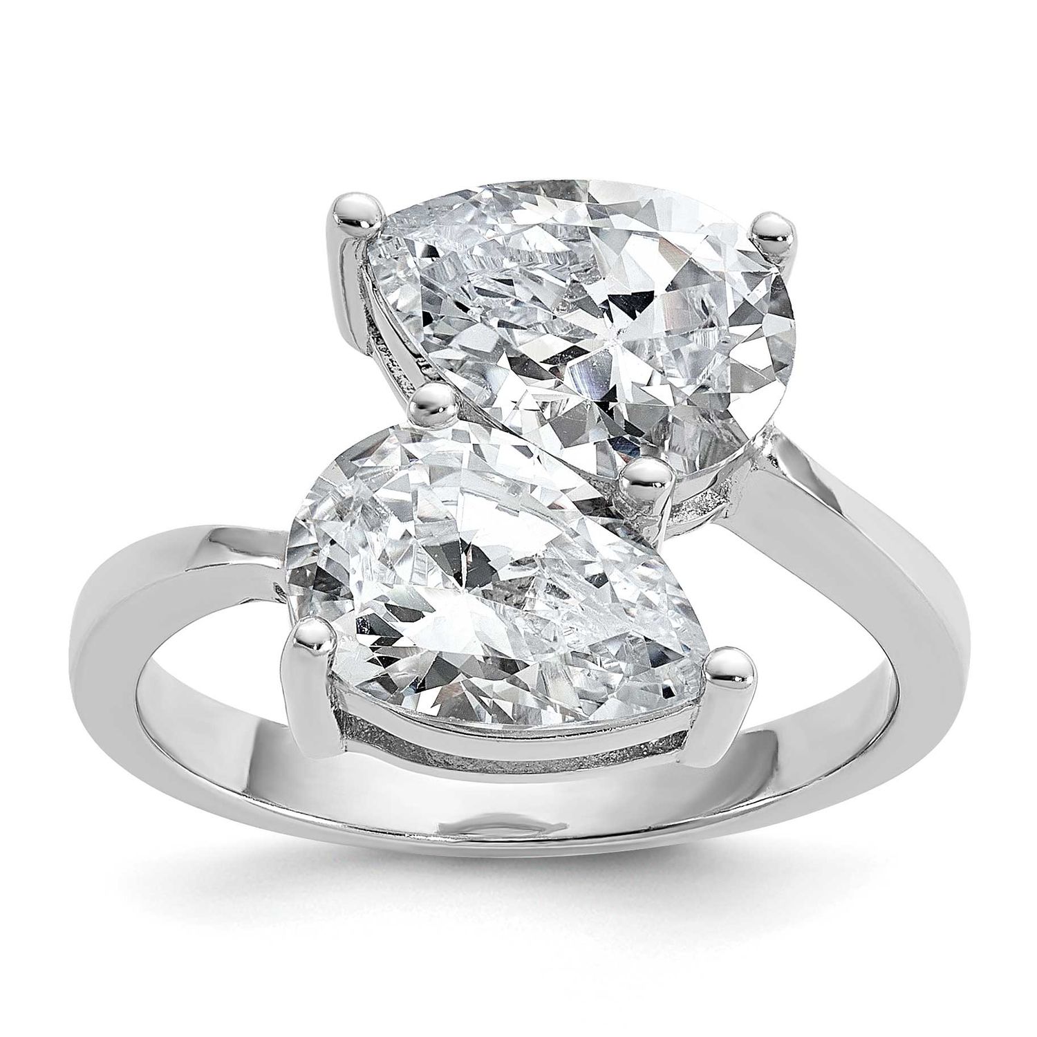 Cheryl M Polished Double Pear CZ Ring Sterling Silver Rhodium-plated, QCM1739-9, 196904277638