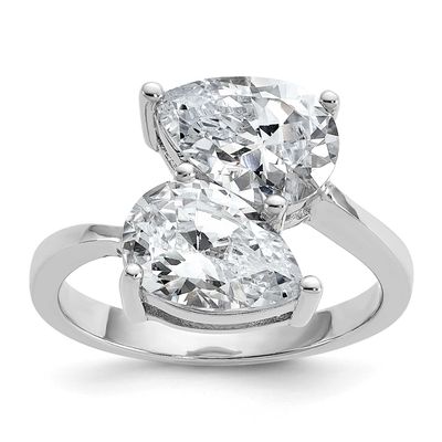 Cheryl M Polished Double Pear CZ Ring Sterling Silver Rhodium-plated, QCM1739-9, 196904277638