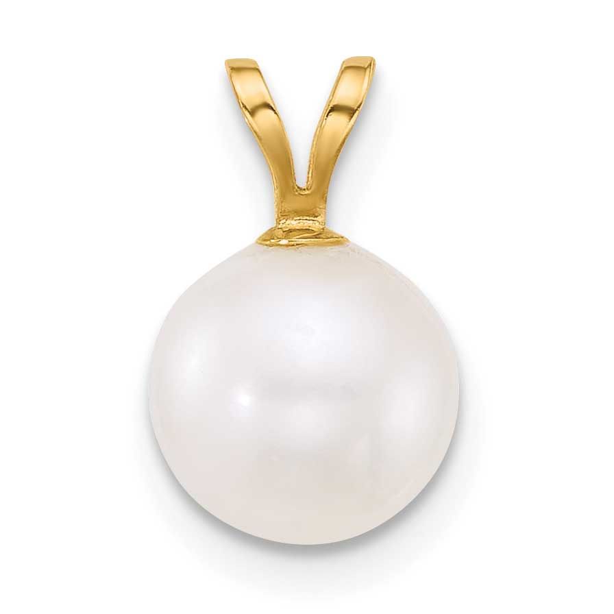 8-9mm Round White Freshwater Cultured Pearl Pendant 10k Gold, 10XF923,