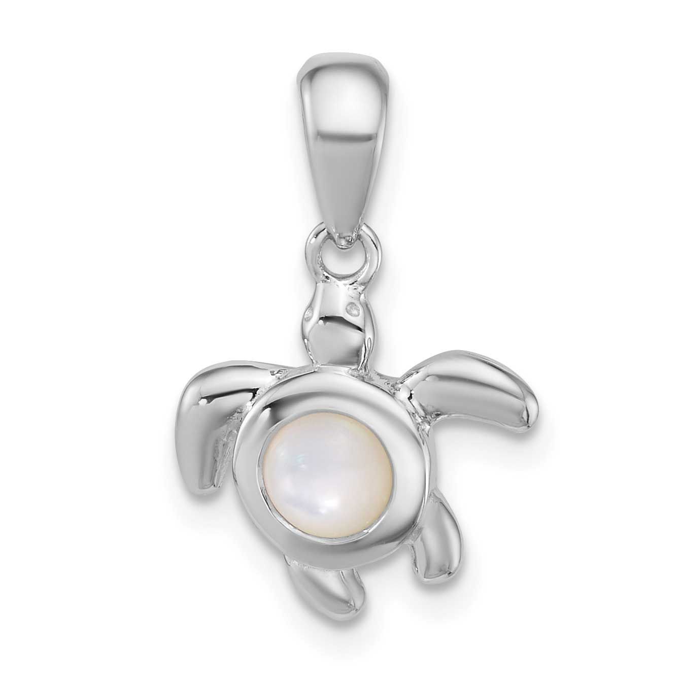 Polished MOP Turtle Pendant Sterling Silver Rhodium-plated, QC11591,