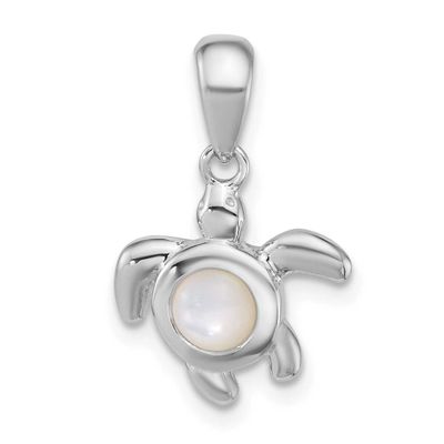 Polished MOP Turtle Pendant Sterling Silver Rhodium-plated, QC11591,