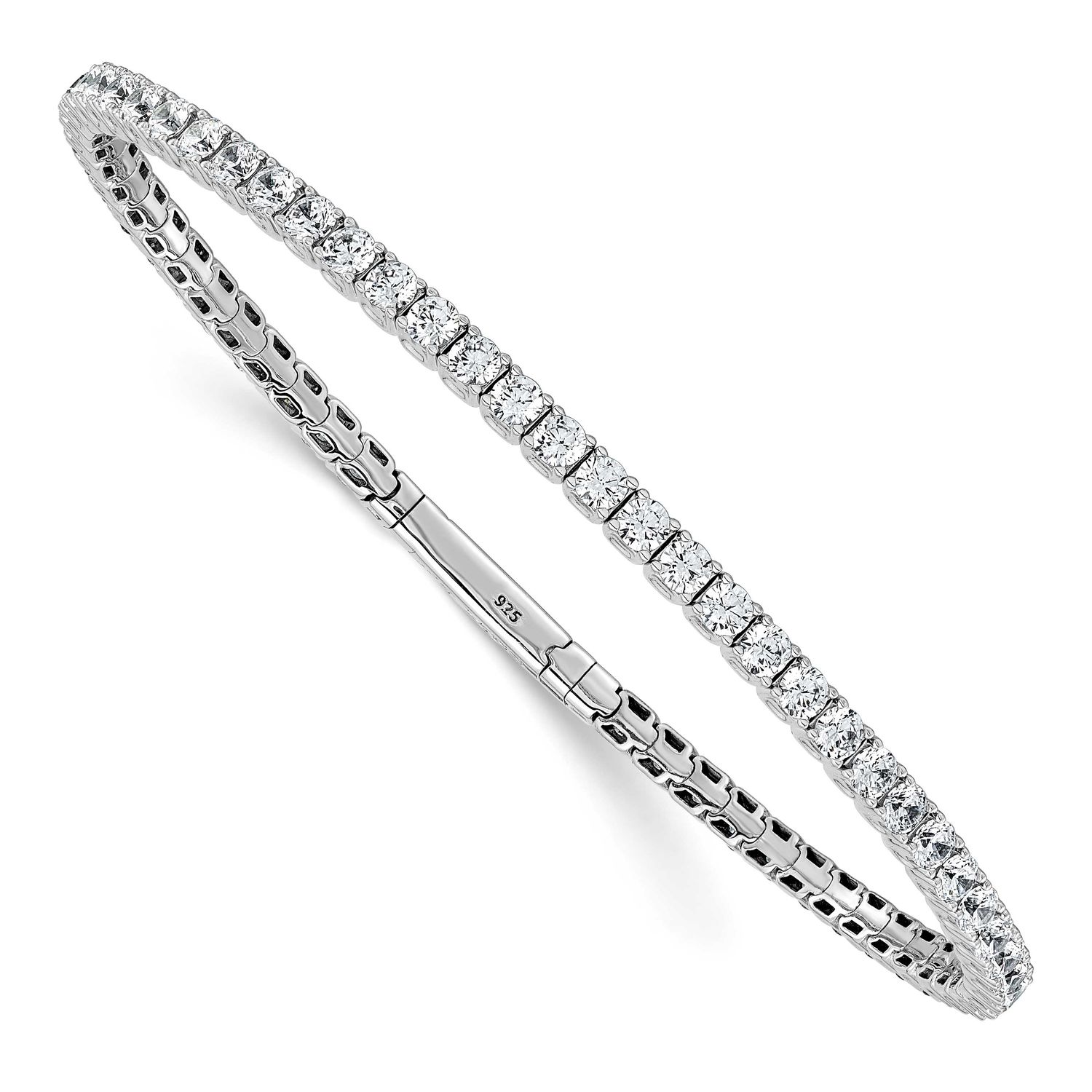 3mm CZ 59 Stone 8 inch Flexible Bangle Bracelet Sterling Silver Rhodium-plated, QSH161-8, 196904314