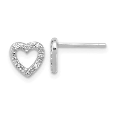 Cheryl M Polished CZ Heart Post Earrings Sterling Silver Rhodium-plated, QCM1866,