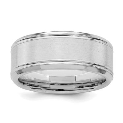 8mm Brushed Fancy Band Sterling Silver Rhodium-plated, QWB120BRH-10.5, 883957352237