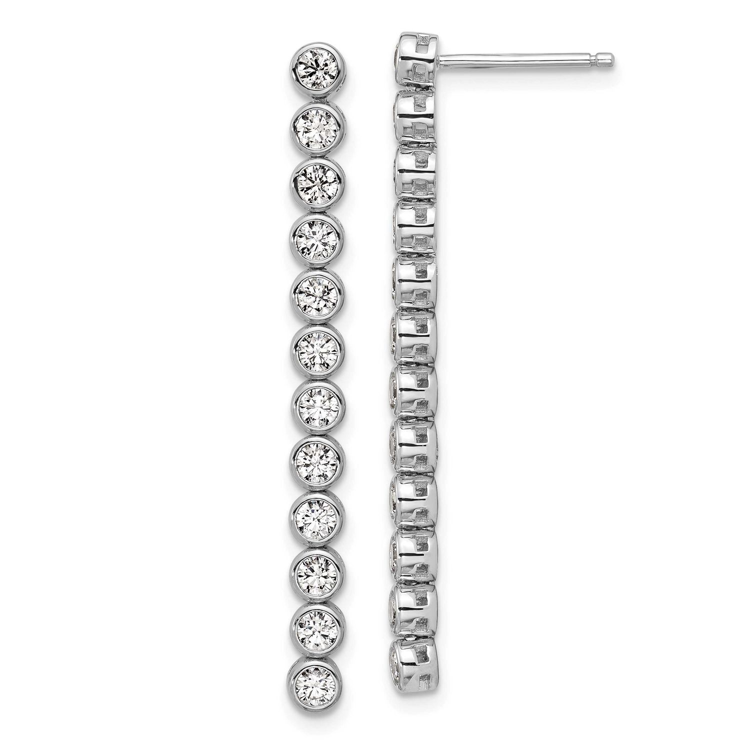 Cheryl M Polished Bezel Set CZ Bar Post Dangle Earrings Sterling Silver Rhodium-plated, QCM1713, 19