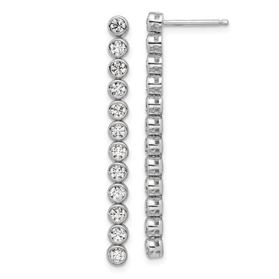 Cheryl M Polished Bezel Set CZ Bar Post Dangle Earrings Sterling Silver Rhodium-plated, QCM1713, 19