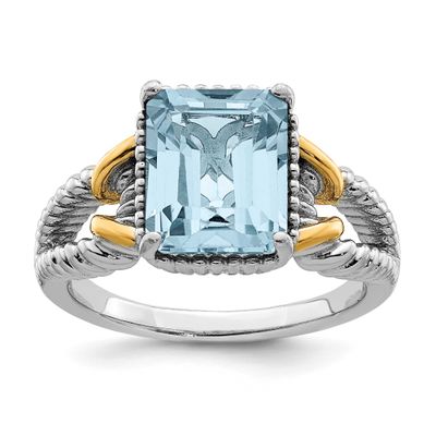Flash Gold-plate Sky Blue Topaz Ring Sterling Silver Rhodium-plated, QR3168LSBT-10, 883957655819